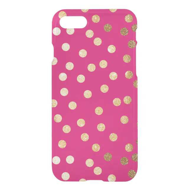 Hot Pink Gold Glitter Dots Clear Phone Case | Zazzle