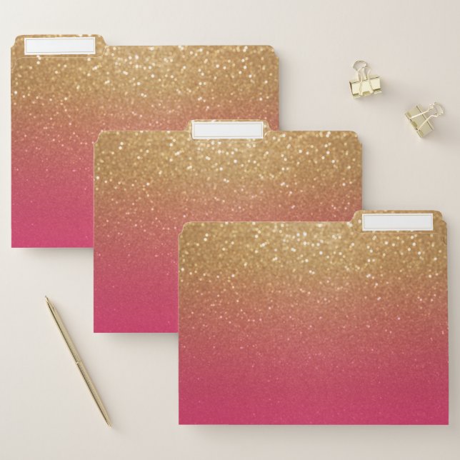Hot Pink Gold Glitter File Folder (Set)