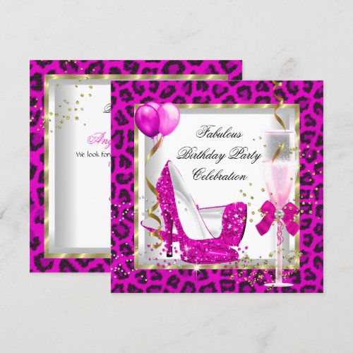 Hot Pink Gold Glitter High Heels Birthday Party Personalized Announcement