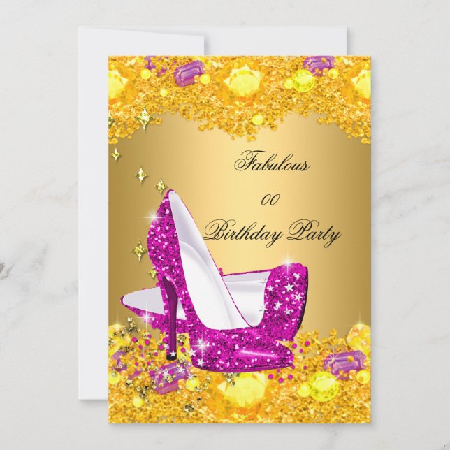 Hot Pink Gold Glitter High Heels Fabulous Party Invitation (Front)