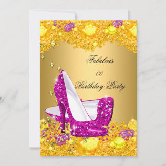 Hot Pink Gold Glitter High Heels Fabulous Party Invitation