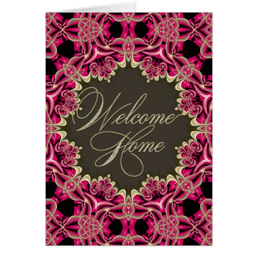 Hot Pink  Gold Lace Welcome Home Card