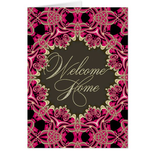 Hot Pink & Gold Lace Welcome Home Card (Front)