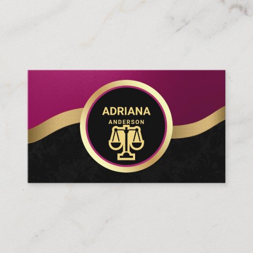 Hot Pink Gold Lawyer Justice Scale Attorney Business Card