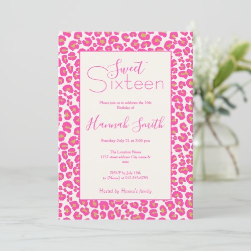 Hot Pink Gold Leopard Pattern Invitation