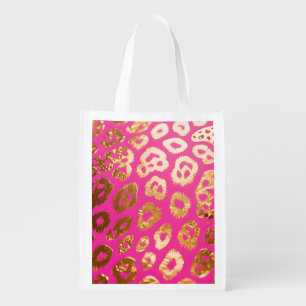 Hot Pink Gold Leopard Print Glam Grocery Bag
