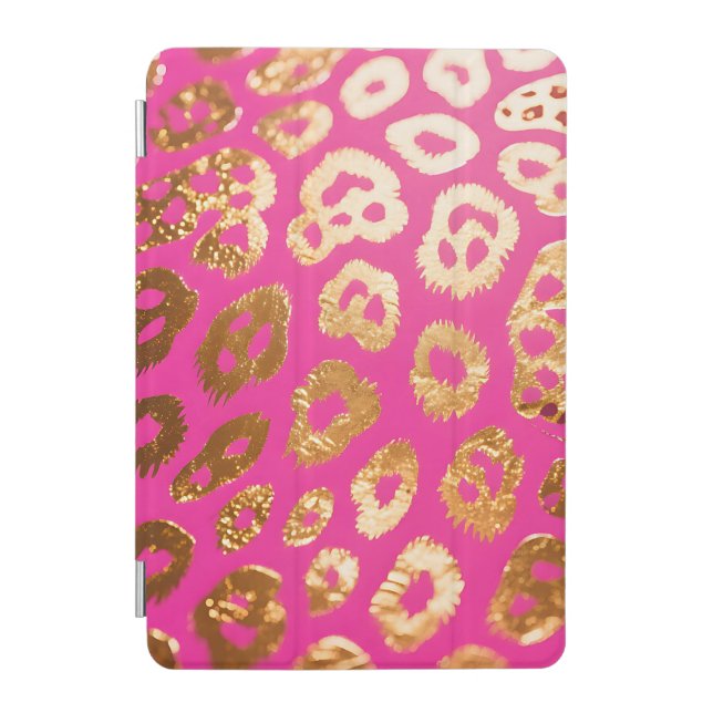 Hot Pink Gold Leopard Print Glam iPad Mini Cover (Front)