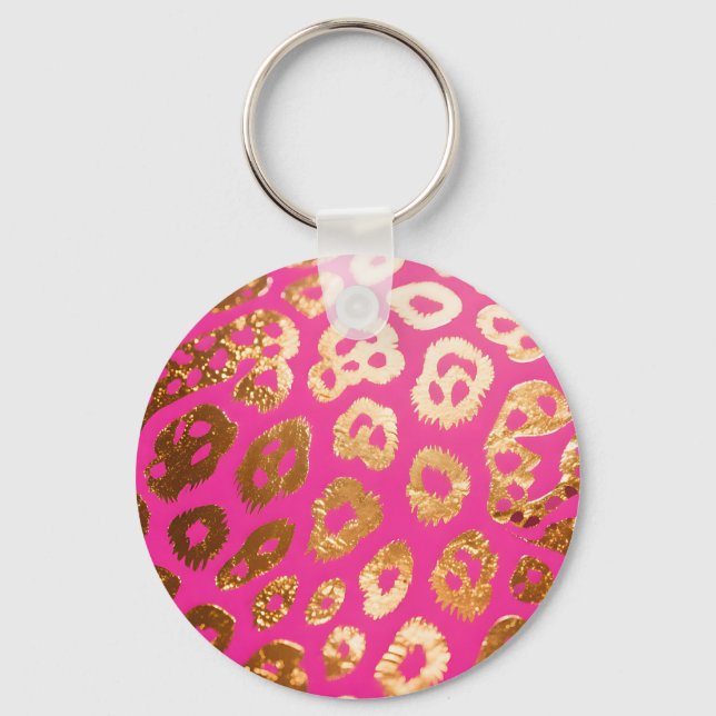 Hot Pink Gold Leopard Print Glam Keychain (Front)