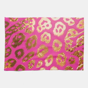 Hot Pink Gold Leopard Print Glam Kitchen Towel