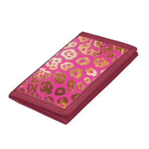 Hot Pink Gold Leopard Print Glam Trifold Wallet