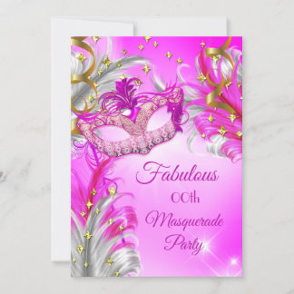 Hot Pink Gold Masquerade Party Fabulous Birthday Invitation