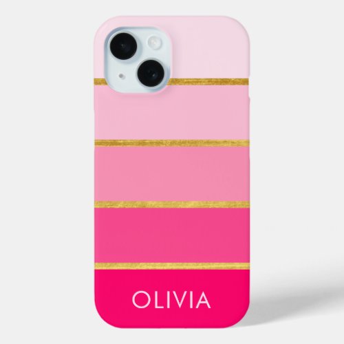 Hot Pink  Gold Modern iPhone 15 Case
