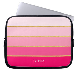 Hot Pink & Gold Modern Laptop Sleeve