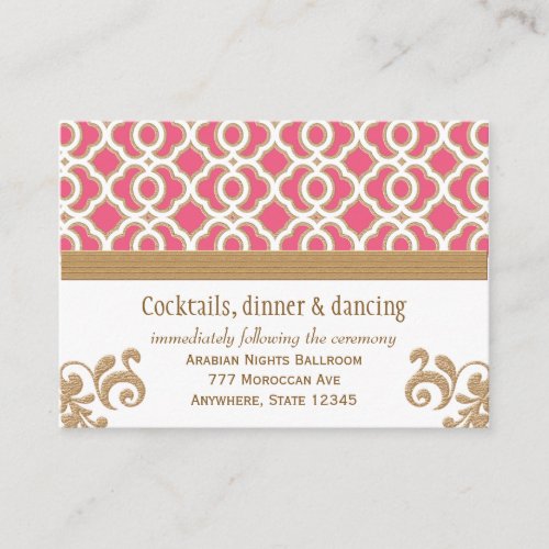 Hot Pink Gold Moroccan Reception Enclosure Card Business Cards