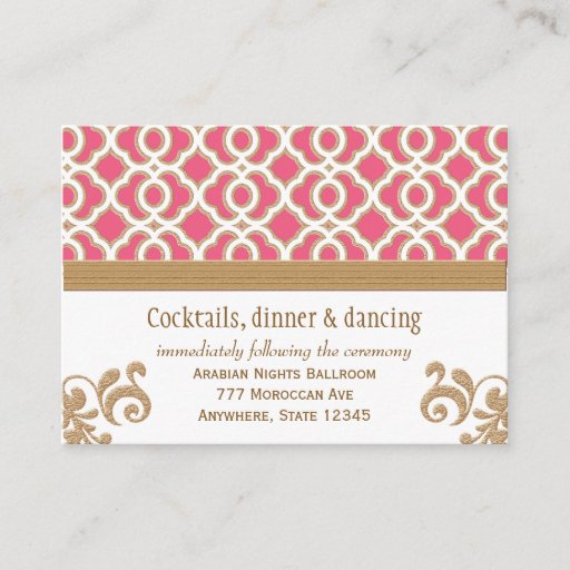 Customizable Hot Pink Gold Moroccan Reception Enclosure Card Business Cards