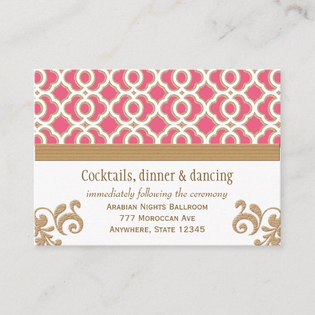 Hot Pink Gold Moroccan Reception Enclosure Card (Front)