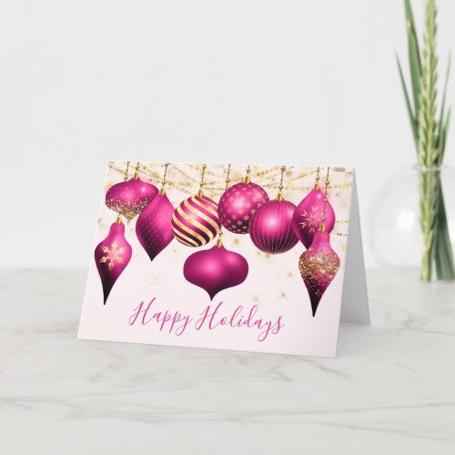 Hot Pink Gold Ornaments Christmas Photo Holiday Card