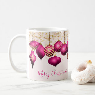 Hot Pink Gold Ornaments Merry Christmas Coffee Mug