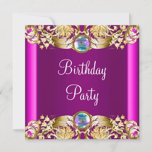 Hot Pink Gold Purple Birthday Party Invitation