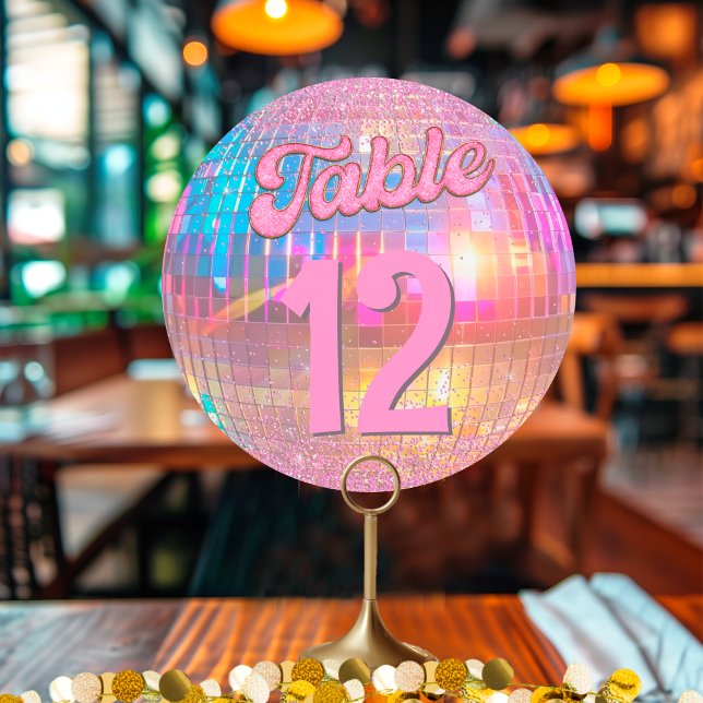 Hot Pink Gold Retro Disco Ball Round Table Number (Creator Uploaded)