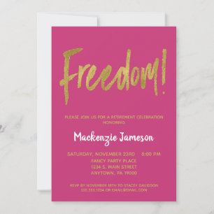 Hot Pink Gold Script Retirement Party Invitation