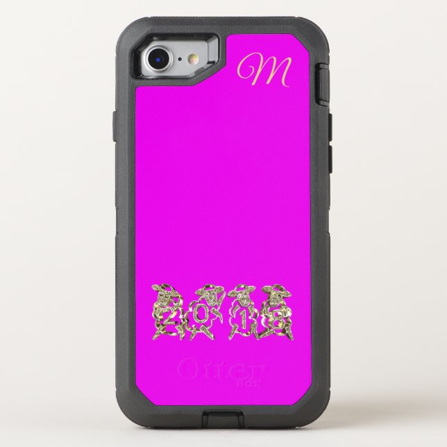 Hot Pink Gold Sheep Happy New Year 2018 Monogram Otterbox iPhone Case (Back)