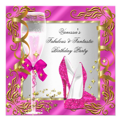 Hot Pink Gold Silver Women's Birthday Party 5.25