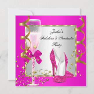 Hot Pink Gold Silver Women's Birthday Party Invitation