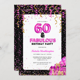 Hot Pink Gold Sixty Fabulous 60th Birthday Invitation