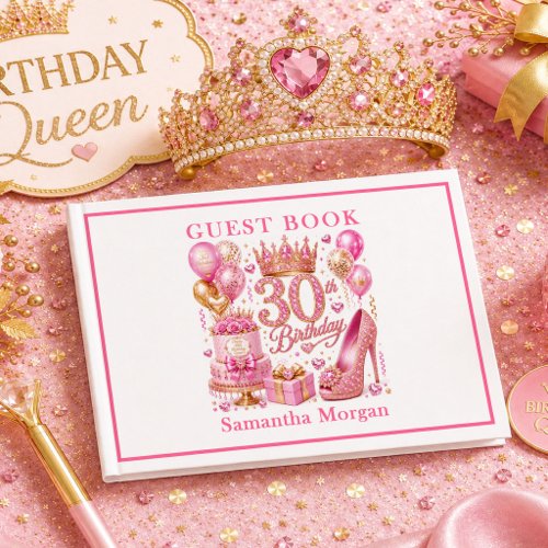 Hot Pink Gold Sparkle Thirty Birthday Guest Book