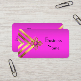 Hot Pink Gold Stripe Deco Business Card