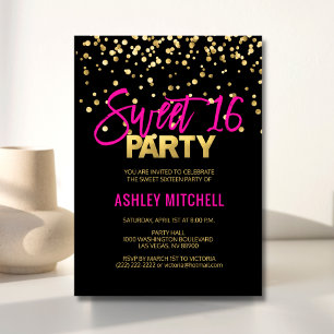HOT Pink Gold SWEET SIXTEEN 16 Party Invitations