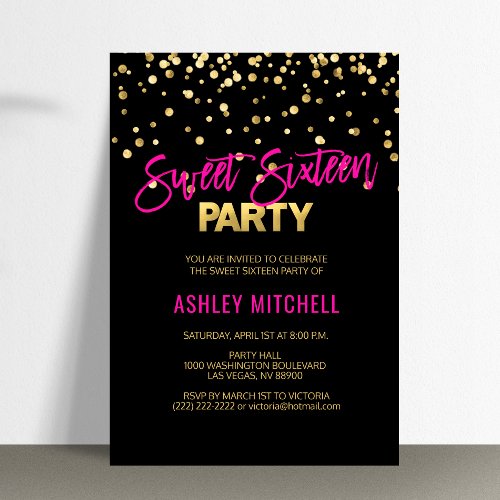 HOT Pink Gold SWEET SIXTEEN 16 Party Invitations