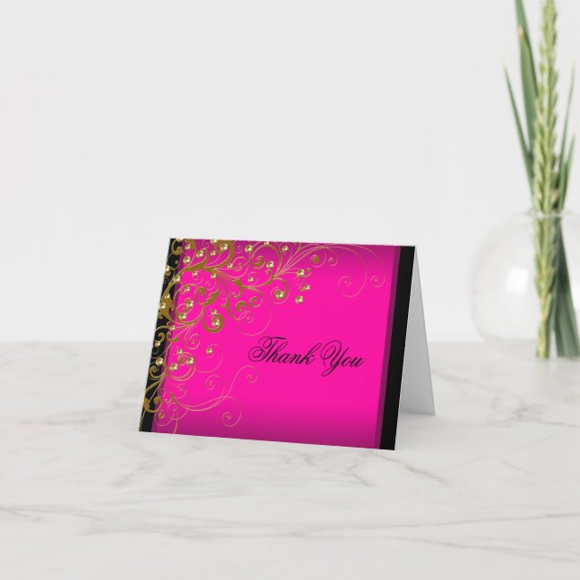 Hot Pink Gold Thank You Cards (Front)