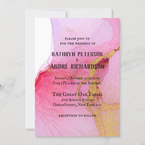 Hot Pink Gold Vintage Wedding Invitation