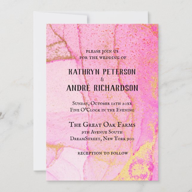 Hot Pink Gold Vintage Wedding Invitation (Front)
