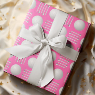 Hot Pink Golf Ball and Tee Gift Wrapping Paper