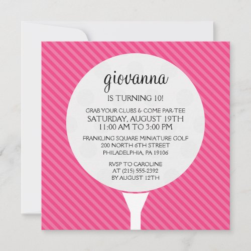 Hot Pink Golf Ball Miniature Golf Birthday Party Invitation