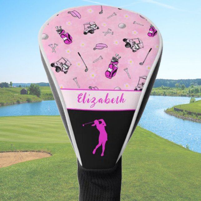 Hot pink golf cart pattern custom name head cover (Creator Uploaded)