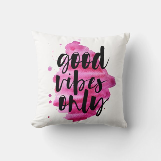hot pink good vibes only brush script throw pillow (Front)
