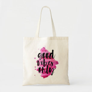hot pink good vibes only brush script tote bag