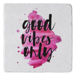 hot pink good vibes only brush script trivet