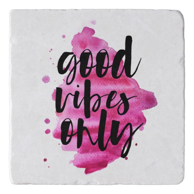 hot pink good vibes only brush script trivet (Front)