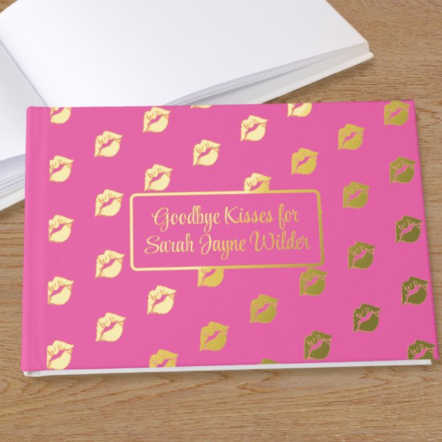 Hot Pink Goodbye Kisses Foil Guest Book (Makes a lovely keepsake for a farewell party. Just add your name)