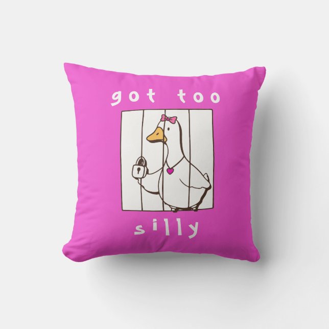 Hot Pink Got too Silly Funny Goose Throw Pillow (Front)