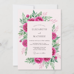Hot Pink Graceful Spring Wedding Invitation
