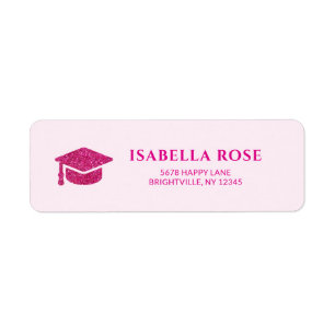 Hot pink Grad Cap Graduation Mail Return Address  Label