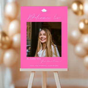 Hot PInk Grad Party Welcome Sign With Photo
