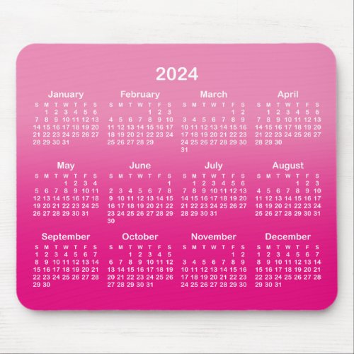 Hot Pink Gradient 2024 Calendar Mouse Pad
