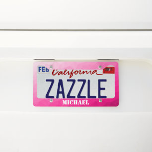 Hot pink gradient geometric mesh Monogram License Plate Frame